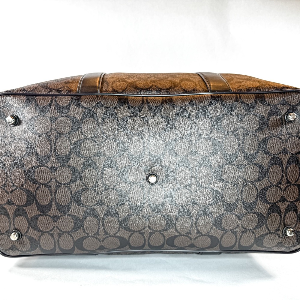 Coach Signature Brown Black Canvas Leather Weekender Duffle Bag Travel Carry On - Picture 5 of 16